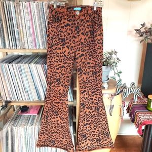Mumu Blue Leopard Bell Bottoms Flare Funky Sassy Jeans